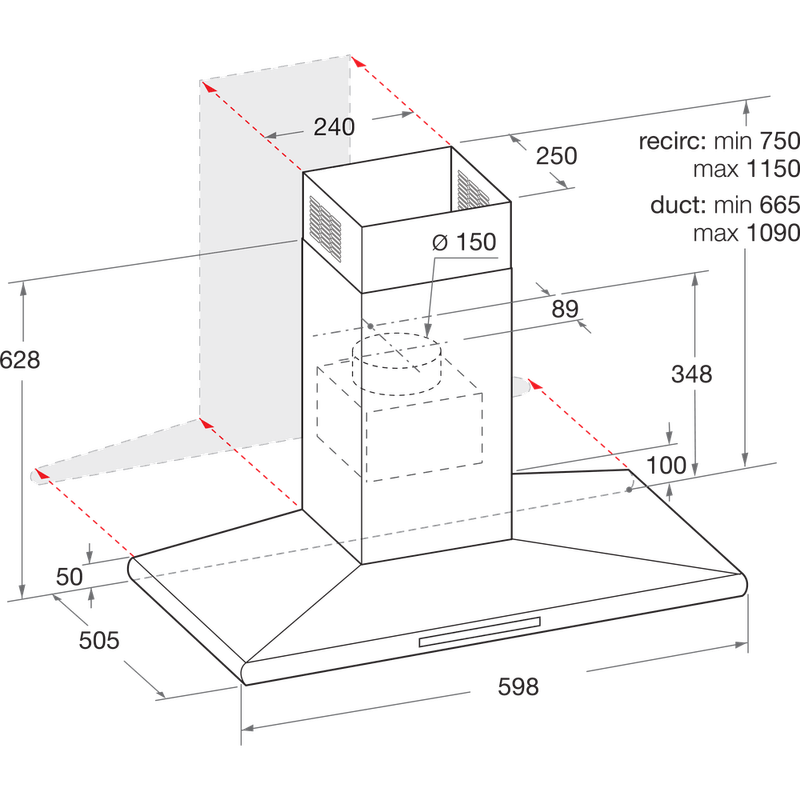 Hotpoint_Ariston-Вытяжной-шкаф-Встраиваемая-HHC-6.7F-LT-X-Нержавеющая-сталь-Wall-mounted-Электронное-Technical-drawing