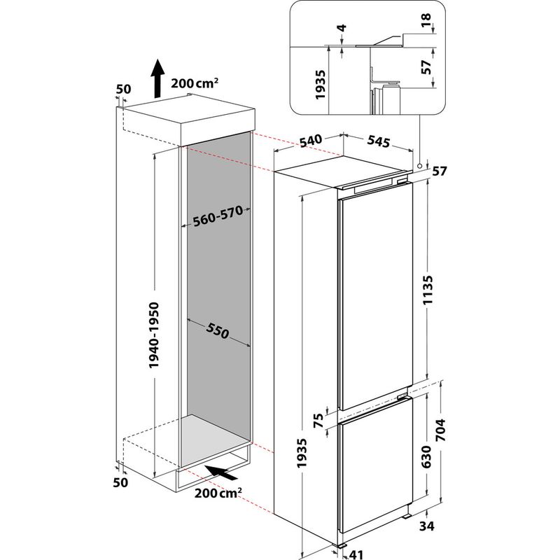 Whirlpool-Холодильник-с-морозильной-камерой-Встроенная-ART-9811-A---SF-Нержавеющая-сталь-2-doors-Technical-drawing