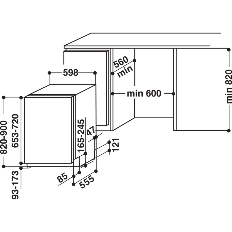 Whirlpool-Посудомоечная-машина-Встроенная-WIE-2B19-Full-integrated-A-Technical-drawing