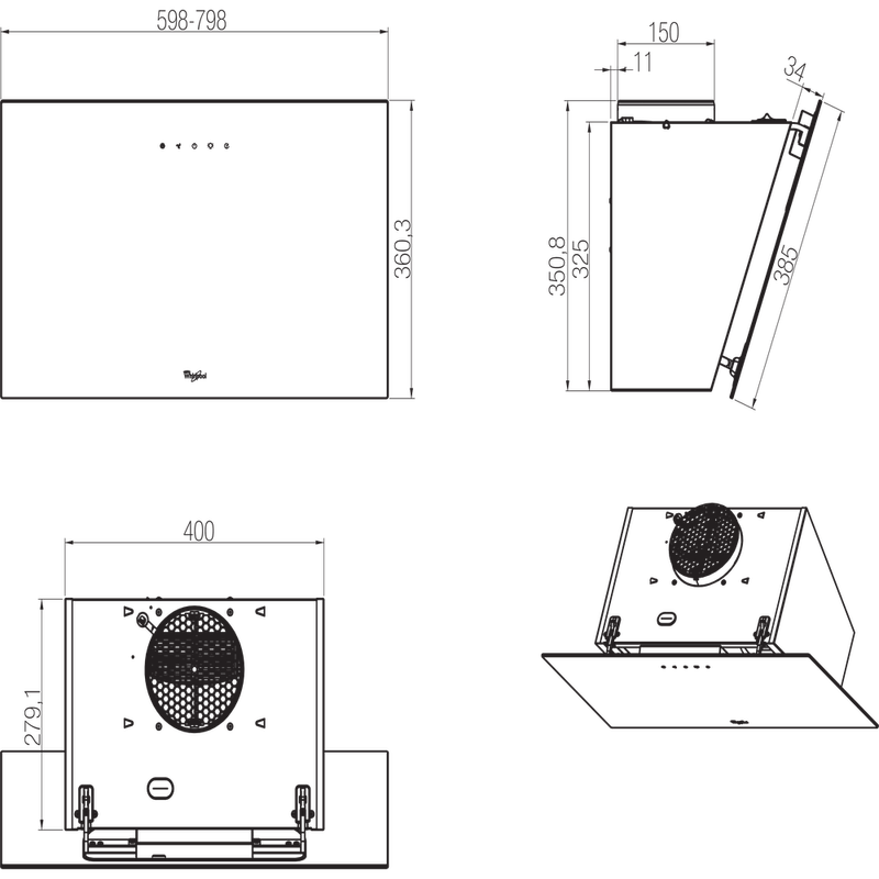 Whirlpool-Вытяжной-шкаф-Встроенная-AKR-039-G-BL-Черный-Отдельно-стоящий-Электронный-Technical-drawing