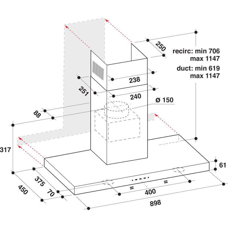 Whirlpool-Вытяжной-шкаф-Встроенная-AKR-759-1-IX-Нержавеющая-сталь-Wall-mounted-Электронный-Technical-drawing