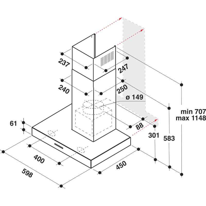 Whirlpool-Вытяжной-шкаф-Встроенная-WHBS-63-F-LE-X-Нержавеющая-сталь-Wall-mounted-Электронный-Technical-drawing