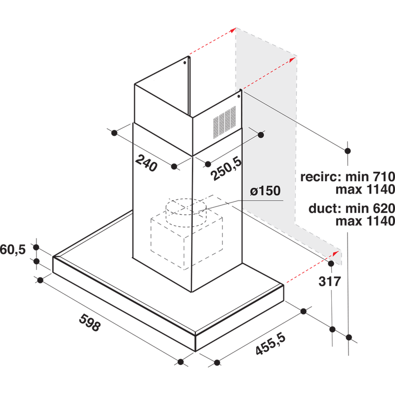 Whirlpool-Вытяжной-шкаф-Встроенная-WHBS-62F-LT-K-Черный-Wall-mounted-Электронный-Technical-drawing