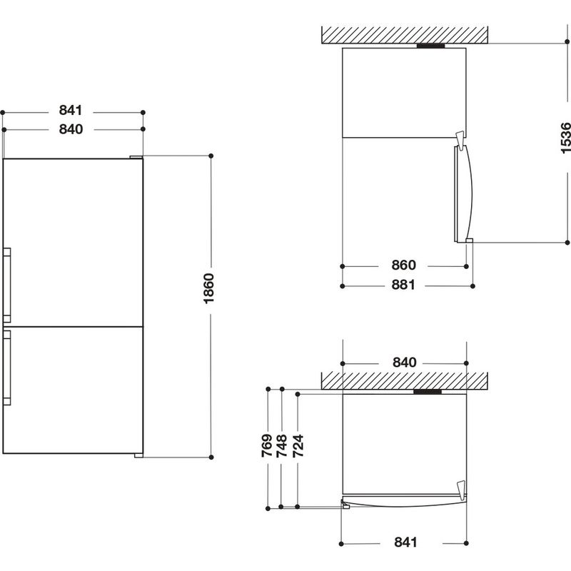 Whirlpool-Холодильник-с-морозильной-камерой-Отдельно-стоящий-W84BE-72-X-Нержавеющая-сталь-2-doors-Technical-drawing