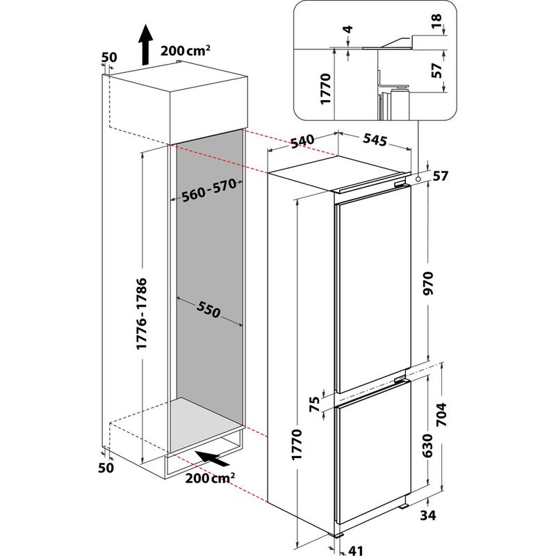 Indesit-Холодильник-с-морозильной-камерой-Встраиваемый-BIN18A1DIF-Сталь-2-doors-Technical-drawing