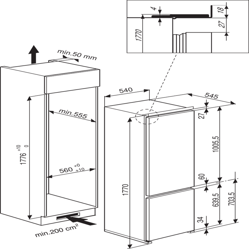 Hotpoint_Ariston-Комбинированные-холодильники-Встраиваемая-BCB-7030-AA-F-C--RU--Белый-2-doors-Technical-drawing
