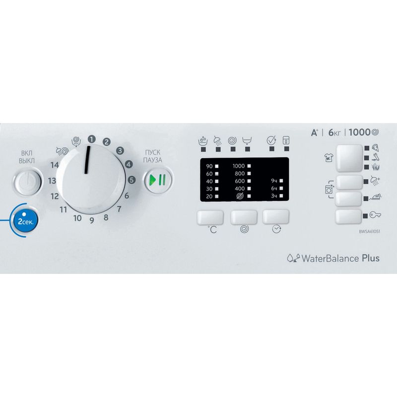 Indesit-Стиральная-машина-Отдельностоящий-BWSA-61051-S-Белый-Фронтальная-загрузка-A-Control-panel