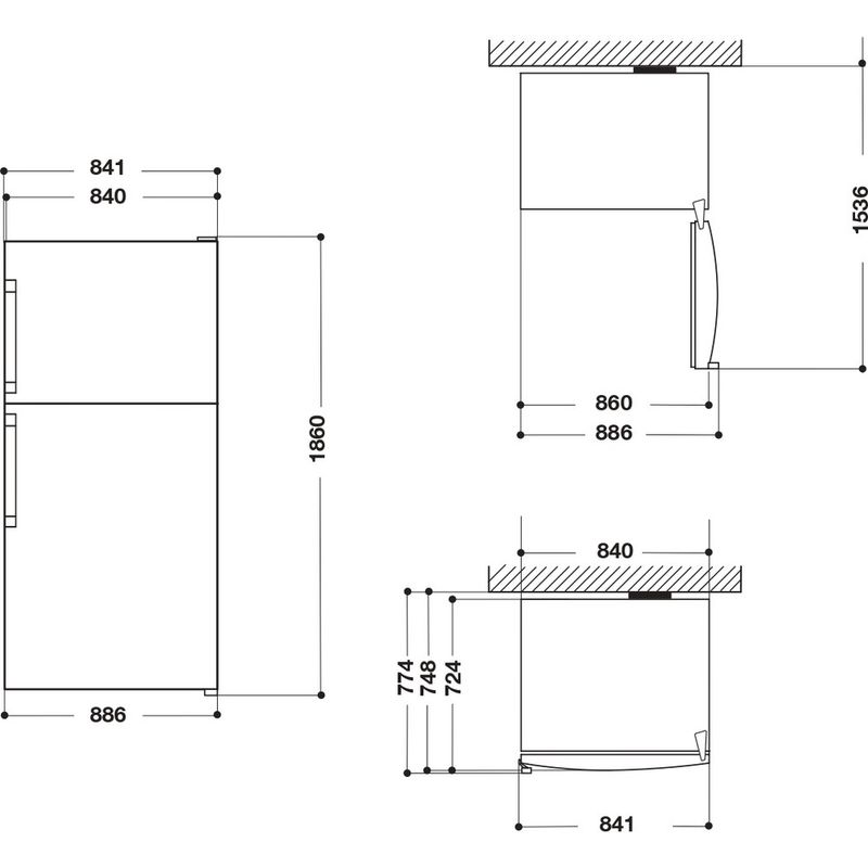 Hotpoint_Ariston-Комбинированные-холодильники-Отдельностоящий-HA84TE-72-XO3-2-Нержавеющая-сталь-2-doors-Technical-drawing