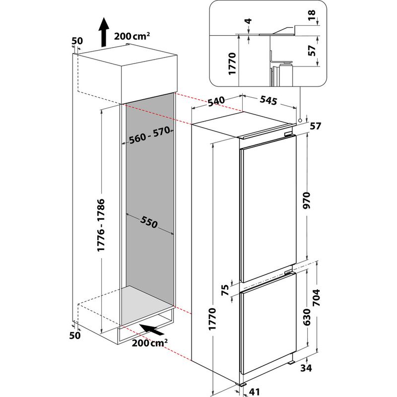 Hotpoint_Ariston-Комбинированные-холодильники-Встраиваемая-HAC18-T311-Белый-2-doors-Technical-drawing