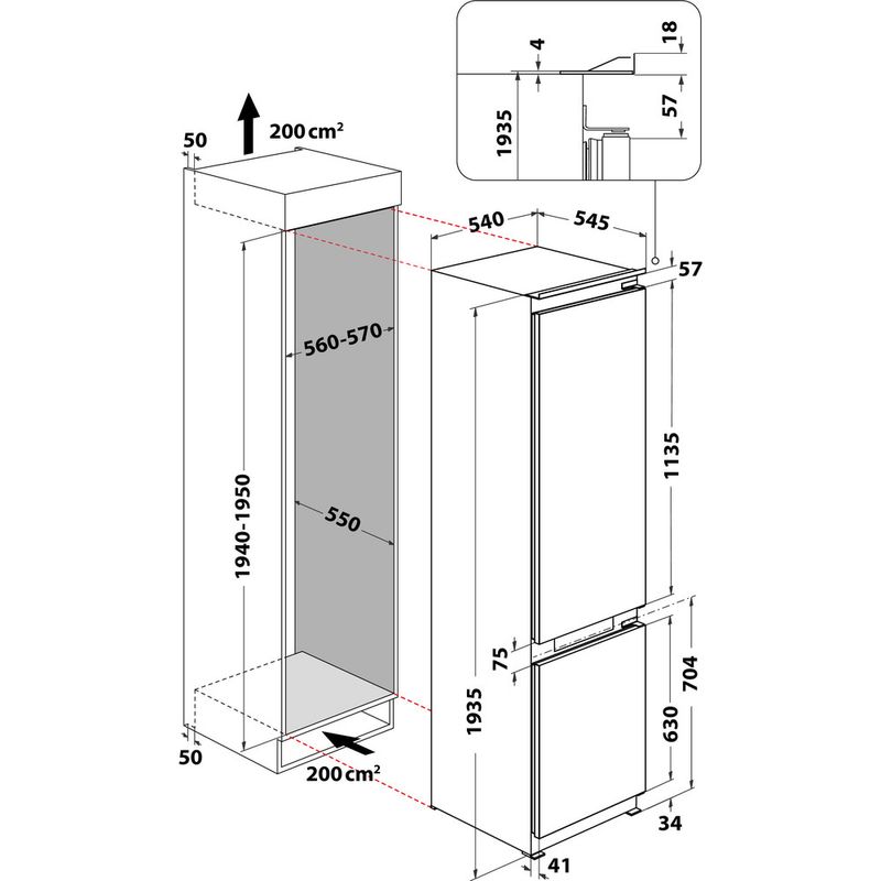 Whirlpool-Холодильник-с-морозильной-камерой-Встроенная-WHC20-T573-Белый-2-doors-Technical-drawing